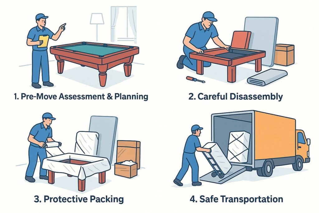 Step-by-step pool table moving process